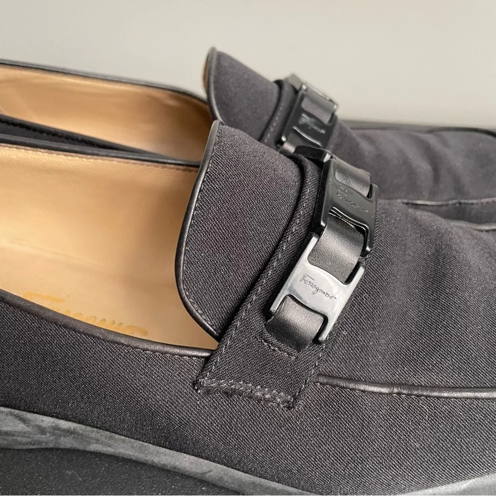 Salvatore Ferragamo Sport Black Fabric Logo Bit Loafers Shoes Made in Italy 9.5 - Picture 7 of 12